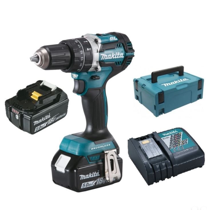 Perceuse visseuse a percussion 18 V Li-ion (2x5,0 Ah) - DHP484RTJ Makita