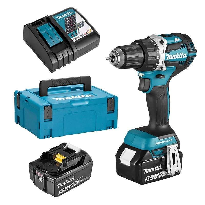 Perceuse visseuse 18V 2x5Ah + Chargeur + Makpack  DDF484RTJ Makita