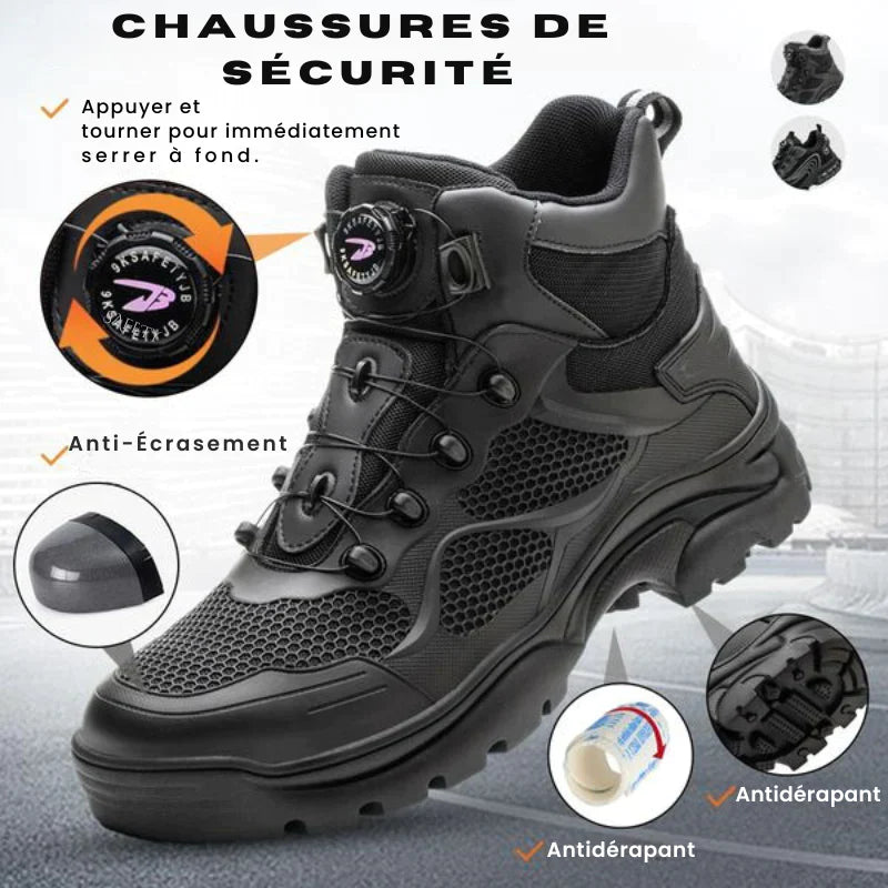 Fanmalls S3 Chaussures de sécurité ultralégères et résistantes à l'usure avec boucle rotative à embout d'acier